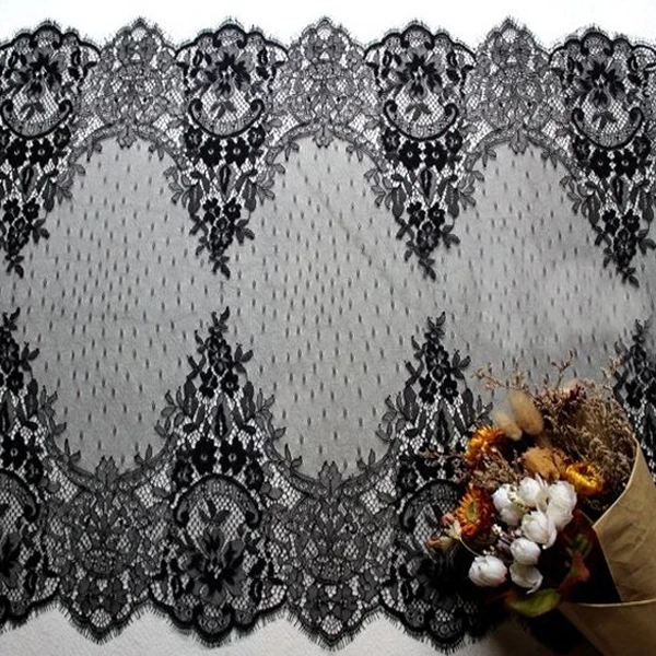 

3M/ Lot Wide 55CM Black and White Eyelash Lace, Handmade DIY Wedding Accessories Clothing Curtain Material