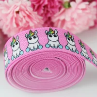 16mm cute cartoon unicorn printed elastic grosgrain ribbon polyester webbing for girl hair tie 50 yards