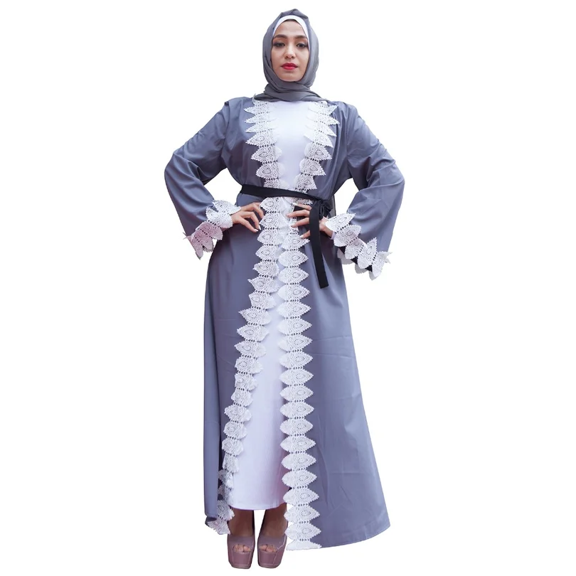 Мусульманская Мода Кардиган abaya кружевное платье женское кимоно листья