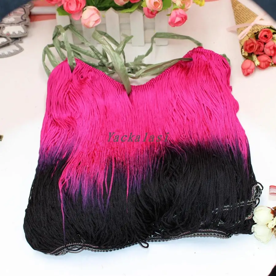 Pink Black 30CM YACKALASI Dip краситель Омбре бахрома кисточка мягкая вискоза латинский макраме платье для танцев Обрезка юбка для самбы кисточкой розовый/черный 25 см - Цвет: Pink Black 30CM
