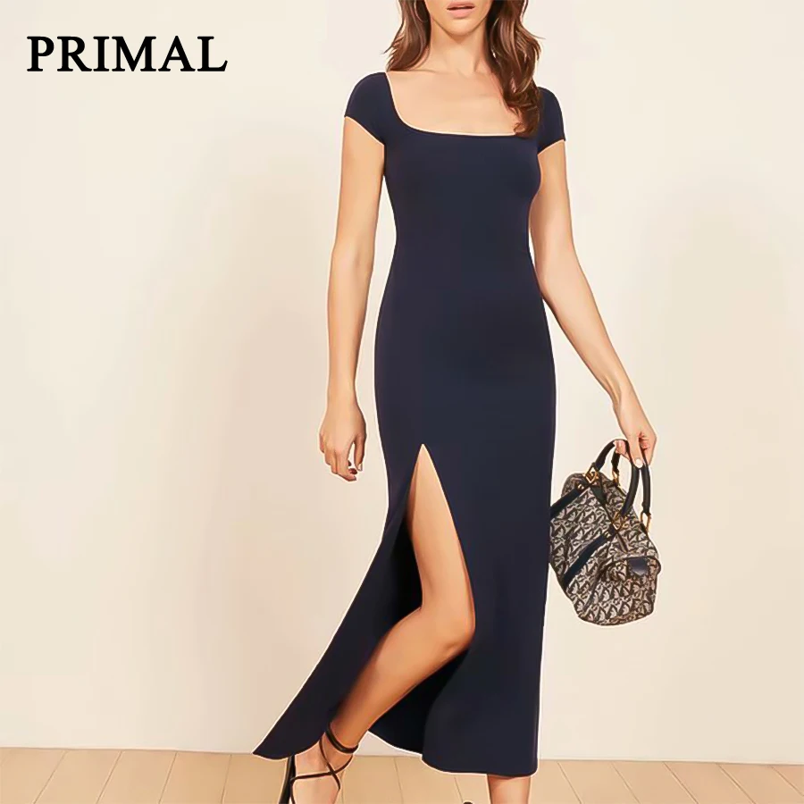 Autumn Women Sexy Side Split T Shirt Women's Slim Fit Dresses Knitted Long Beach Ladies Casual Strap bodycon party dress | Женская