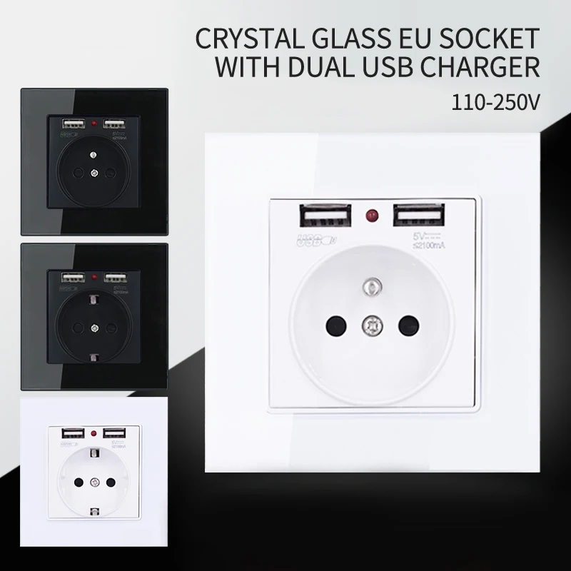 АС Хрустальное стекло панелин Силовая розетка заземленная 16А стандарт ЕС