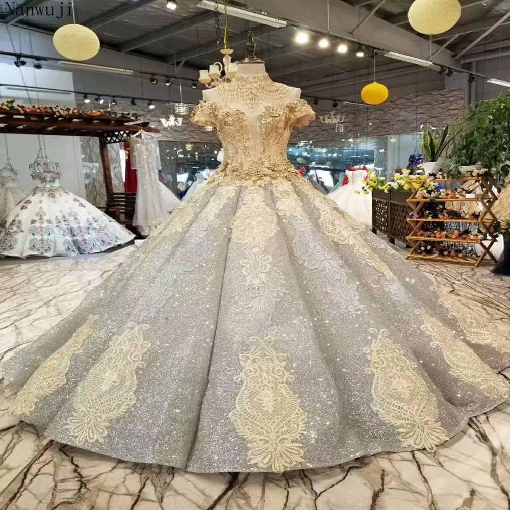 

Cap Sleeve evening gown zipper back beaded organza ball gown long evening dress Grey blue eal photos Cap Sleeve