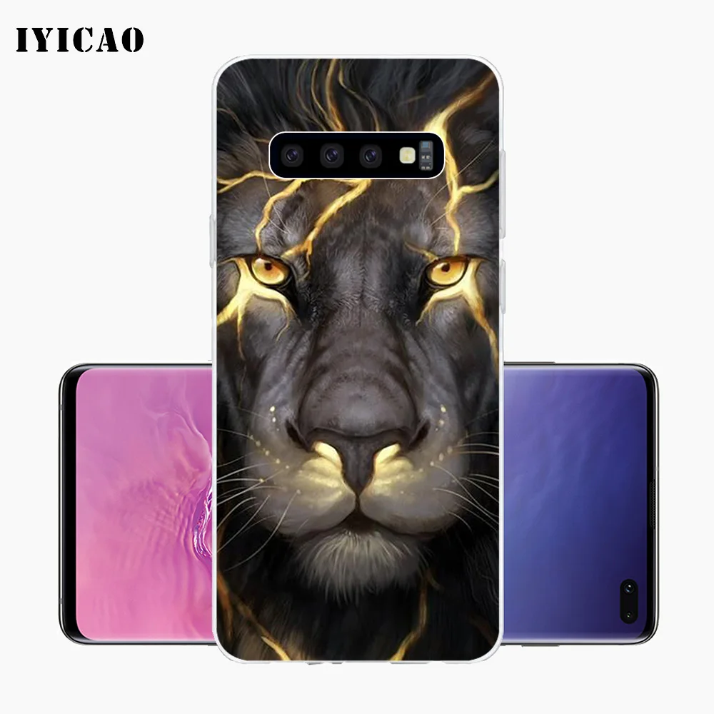 Мягкий силиконовый чехол для телефона IYICAO Cool Animal Wolf lion tiger Samsung Galaxy S10e S10 S9 S8 Plus S7 Edge