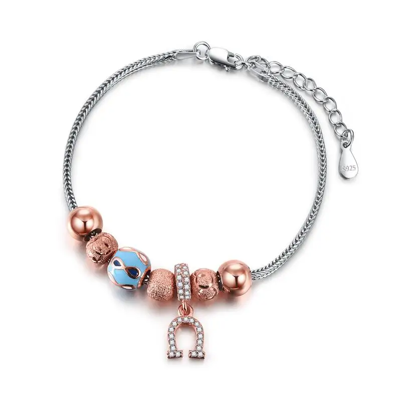 Rose Gold DALARAN браслет для женщин, 925 пробы, серебряный, сверкающий, розовое золото, бусины, браслеты и браслеты для женщин, роскошные ювелирные изделия, подарок - Цвет камня: Rose Gold