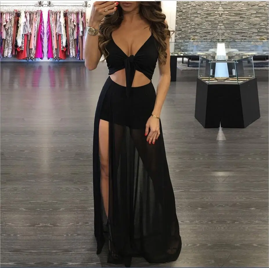 2019 Latest Blasting the net yarn Patchwork Bow tie Hollow Out V-Noeck Vestidos chest knot a variety of wear method dress | Женская