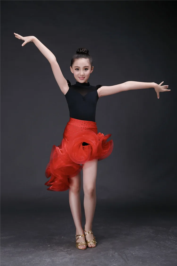 

2018 Ruffle Dance Skirt For Girls Children Kids Latin Dance Dress Patterns Unequal Practice Ballroom Tango Salsa Dancing Skirt