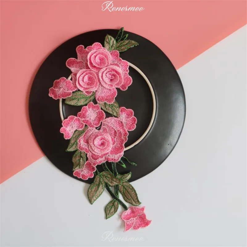 2 шт. Кружевная аппликация из полиэстера розовые патчи для воротника вышивка