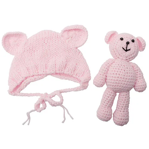 light pink Высококачественная Детская шапка-медвежонок для новорожденных, реквизит для фотосессии, вязаная шапочка, аксессуары для фотосъемки - Цвет: light pink