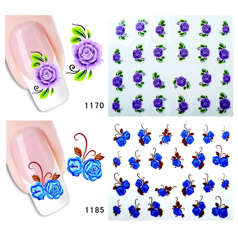 Bittb 2 шт. наклейка с цветком для ногтей изящное цветастое платье Nail Art Наклейки, водяной знак татуировки ногтей Наклейка Советы украшения инструменты для маникюра - Цвет: XF1170-XF1185