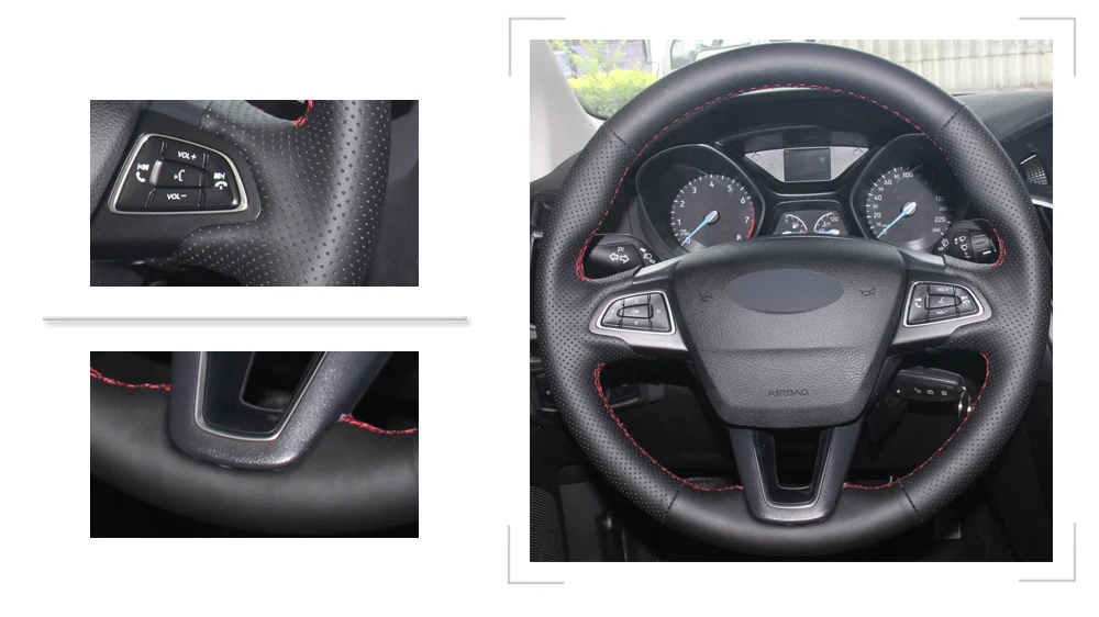 Черный PU искусственная кожа DIY чехол рулевого колеса автомобиля для Ford Focus 3- Kuga- Escape C-MAX Ecosport