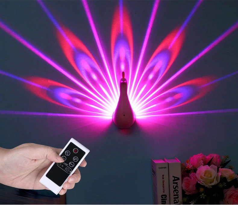 Креативный Павлин проектор лампа для помещений настенный светильник с