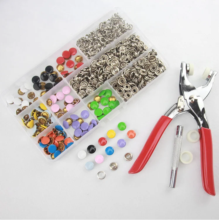 

1set of Button Fastener Snap Plier&1 box of 10mm multicolor (10 colors) prong snap buttons fastener press stud buttons FP-052