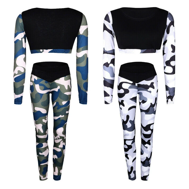 Женские модные спортивные костюмы с камуфляжным принтом летние футболки