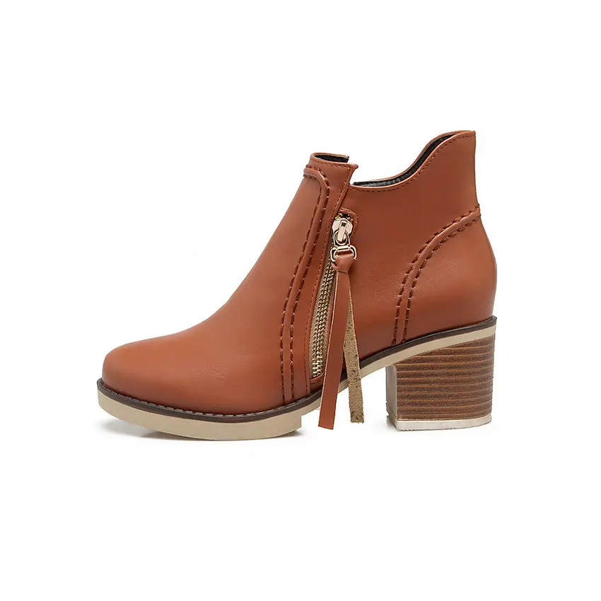 Женские ботильоны на молнии QUTAA черные ботинки из искусственной кожи с круглым