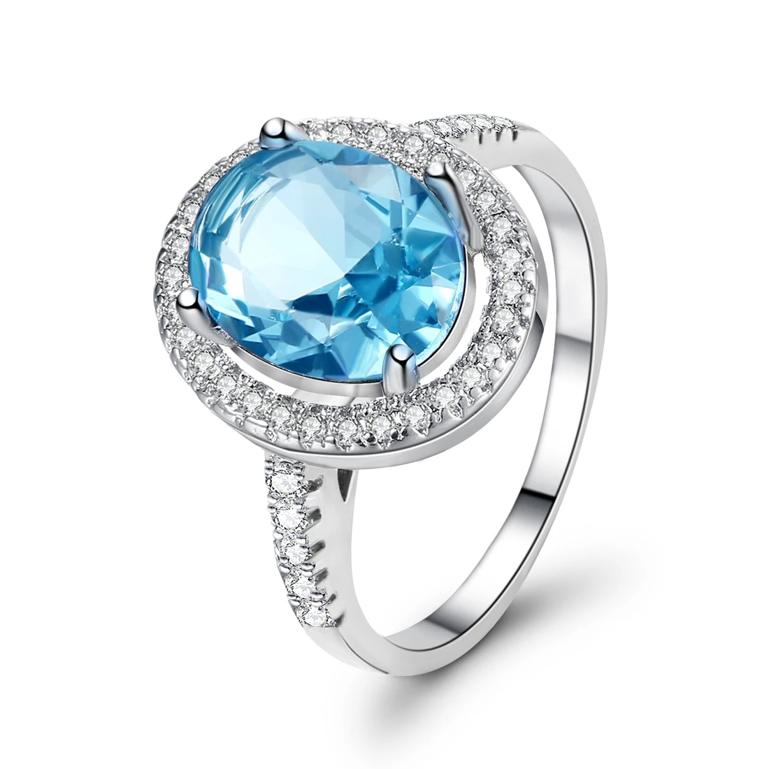 light blue 6 цветов большой синий овальный Циркон каменное серебряное кольцо для женщин Свадебные обручальные ювелирные изделия подарок на день Святого Валентина - Цвет основного камня: light blue
