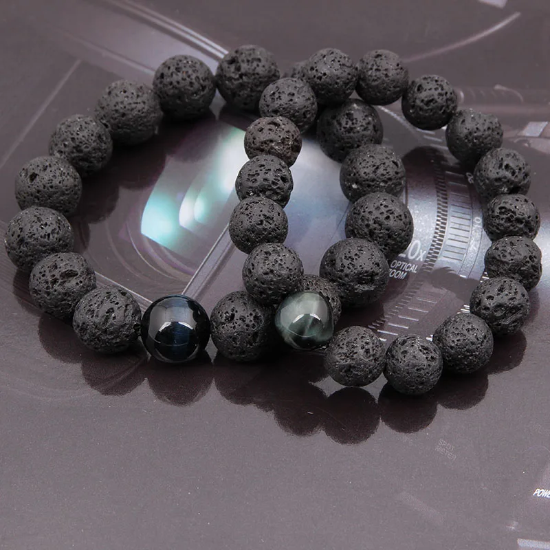 Прямая доставка 12 мм браслеты из бисера натуральный вулканический камень