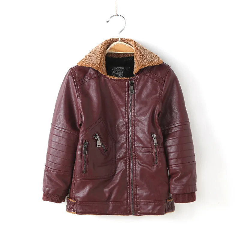 Boys Winter Leather Jacket Kids Furry Coat Thickened PU Leisure Jackets Boy Fashion Faux fur coats Turn-collar boys jacket | Детская
