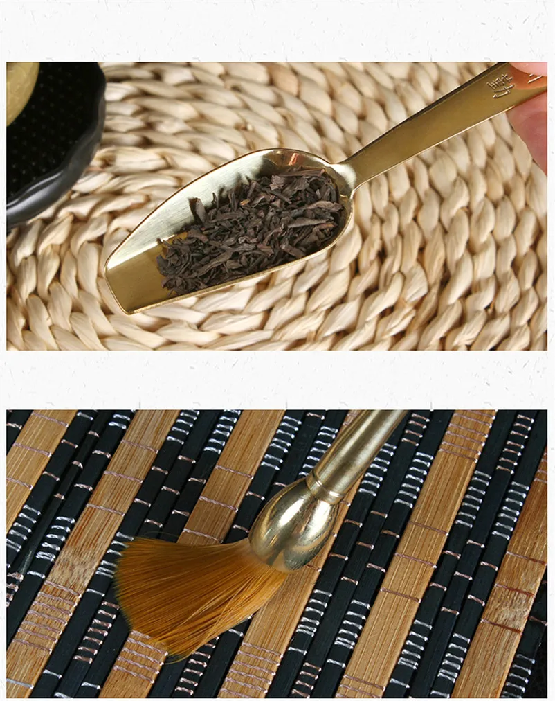 Набор из чистой меди для чайной церемонии с зажимом игольчатая щетка вилки ложки