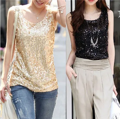Женская майка с блестками Блестящий жилет размера плюс базовая повседневная без