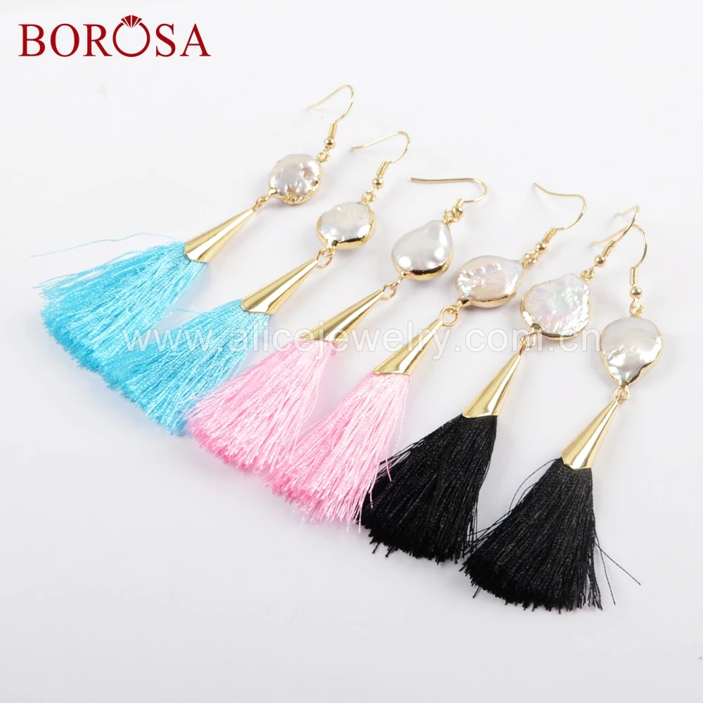 BOROSA 5/10 пар серьги с натуральным жемчугом черными кисточками Висячие Модные