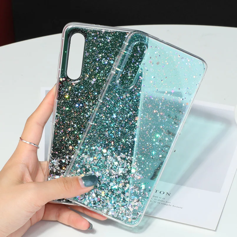 Роскошные Стразы с блестками чехол для Huawei P10 P20 P30 Lite Звезда прозрачная задняя Honor