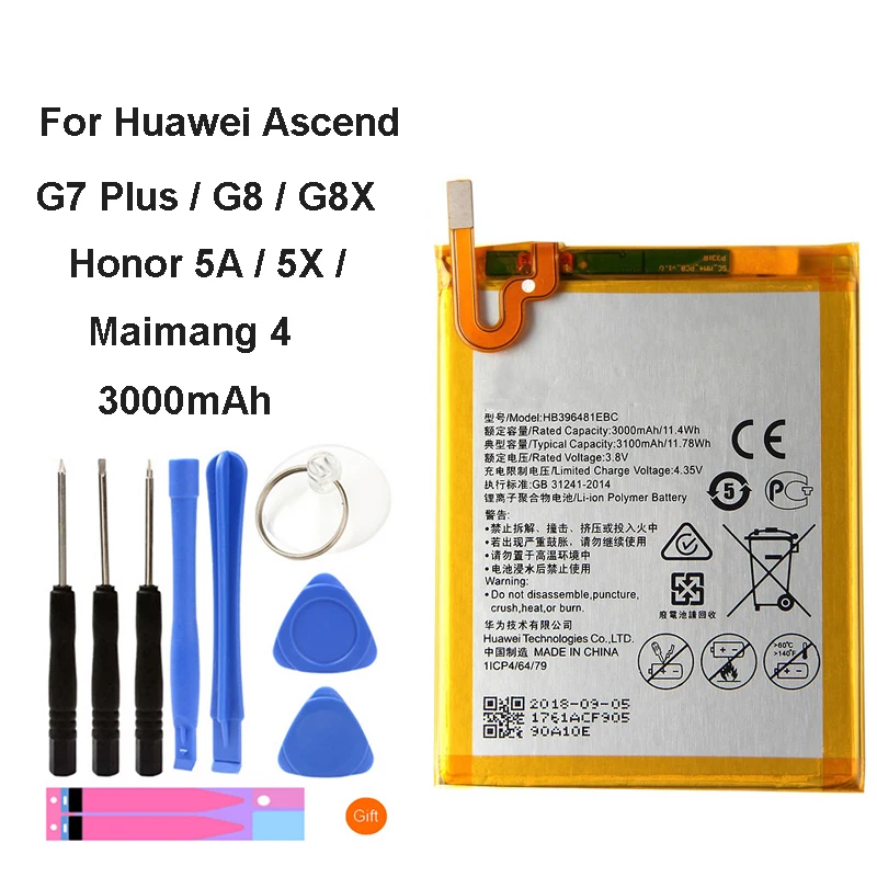 Оригинальный аккумулятор HB396481EBC литий ионный для телефона Huawei ASCEND G7 PLUS HONOR 5X G8 G8X RIO