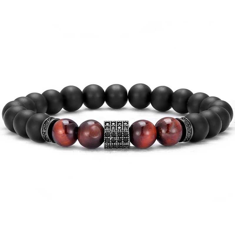 Модный 8 мм красный тигр Eyestone скраб бусины браслет микро инкрустированный Циркон