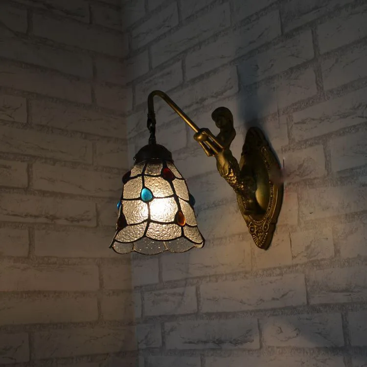 Simple modern European style wall lamp Tiffany bedside bedroom mirror bathroom Mermaid peacock tail | Лампы и освещение