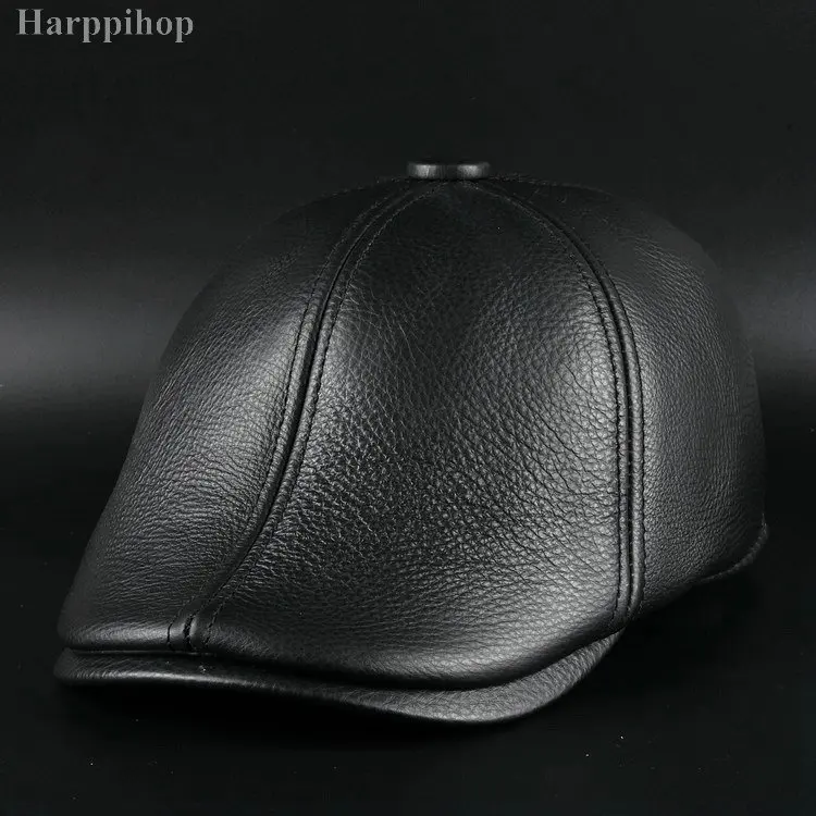 Новинка мужская кожаная кепка на осень и зиму берет Кепка с козырьком теплая |
