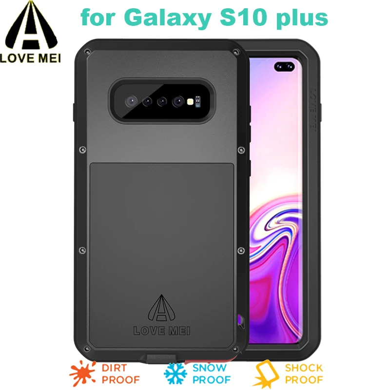 

Мощный чехол S10 Plus LOVE MEI со стеклом для Samsung Galaxy S10 Plus Роскошный Алюминиевый металлический армированный брызгозащищенный ударопрочный чехол
