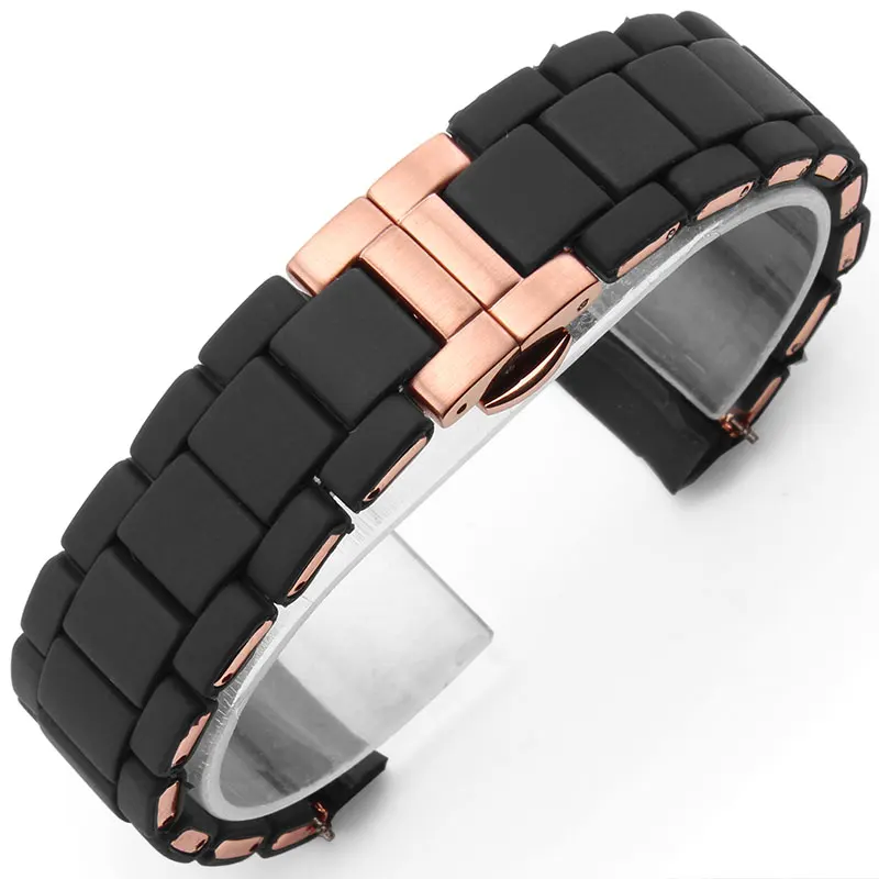 Нанесите на armani AR5906 женские 20 мм AR5905 мужские 23 mmwatch ремешок, силиконовая резина Ремешок из розового золота силиконовый коричневый - Цвет ремешка: 1