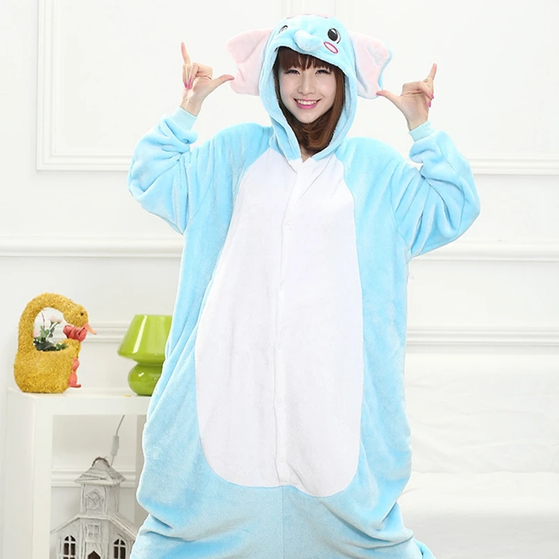 

Blue Elephant Pajama Set Women Men Unisex Adult Animal Pijama Flannel Onesie Cosplay Sleepwear Hoodie Halloween Holiday Costume