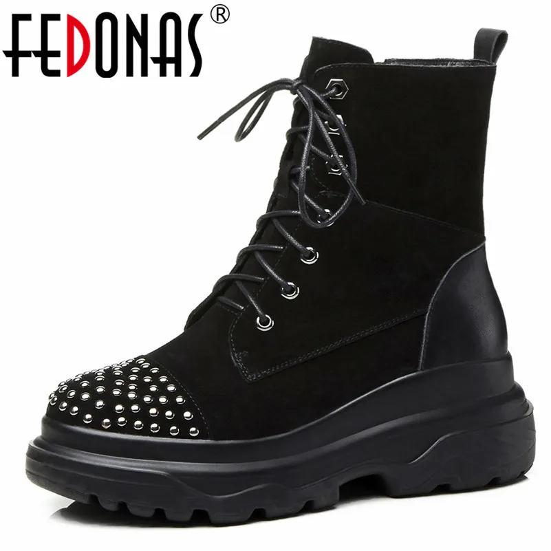 FEDONAS/зимние теплые ботинки на платформе женские ботильоны с перекрестной