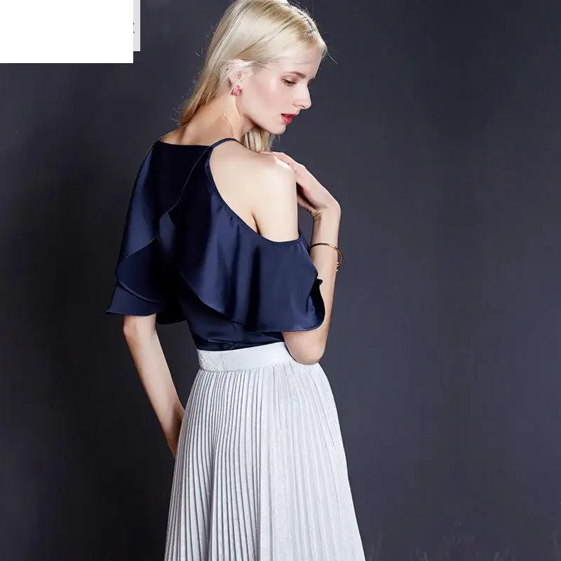 Радость Душу Населения Женщины Топы 2017 Шифон Пляж Топ Твердые Лето Синий