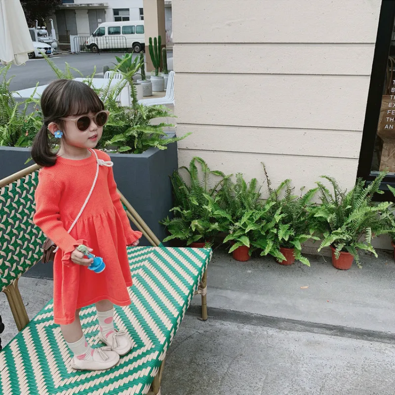 Autumn Winter high quality cotton yarn knitted sweater dresses for girls 1-6 years kids warm long sleeve dress | Детская одежда и