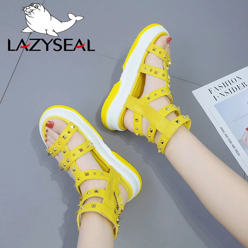 Сандалии LazySeal женские на платформе босоножки с кристаллами и стразами модная