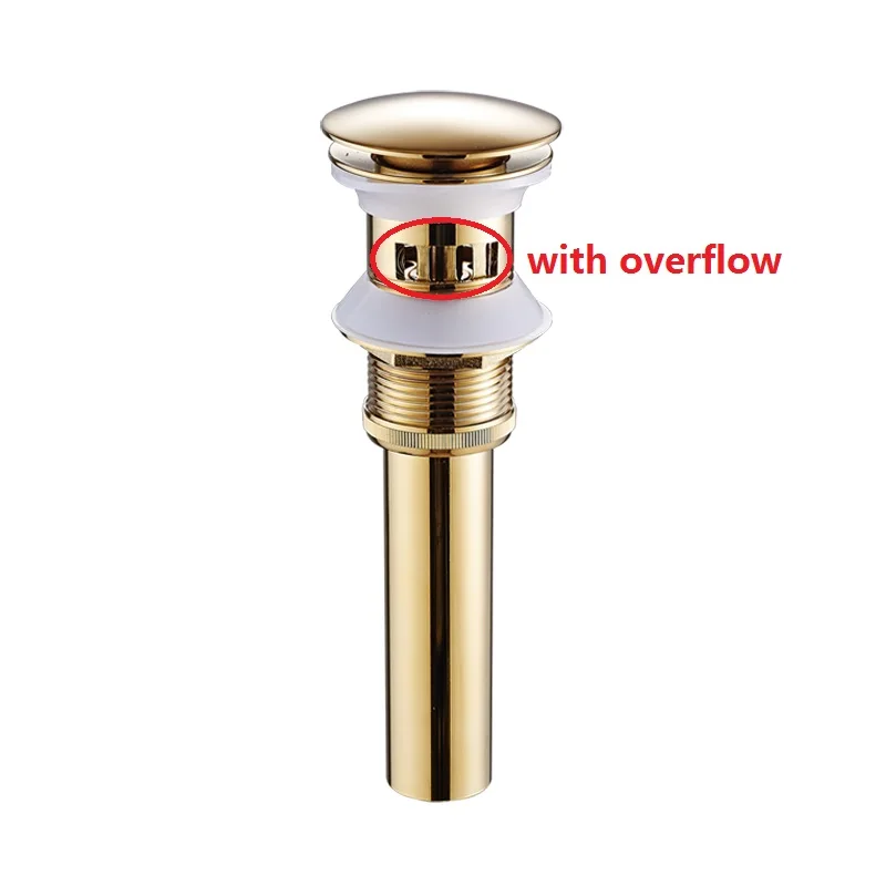 Gold With Overflow Ванная раковина всплывающая сливная латунь с& без перелива раковиной Слив отходов 5 цветов Хром Черный Никель Античный - Цвет: Gold With Overflow