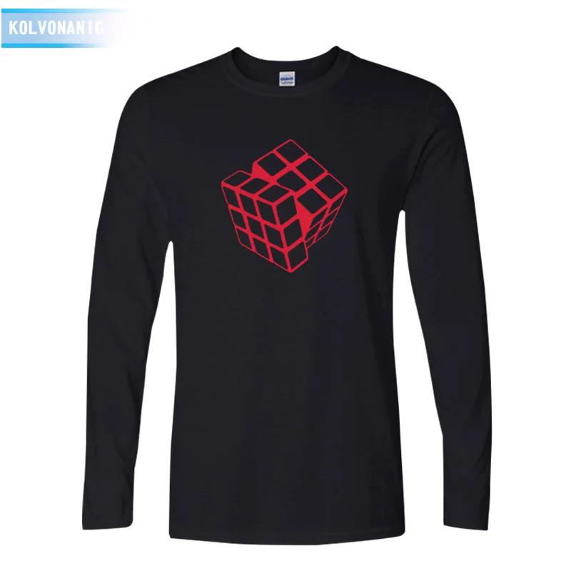 KOLVONANIG весна и осень Rubik's-Cube игра печатных Мужская футболка с круглым вырезом футболка с длинным рукавом платья для мужчин лоскутные футболки - Цвет: Black 04