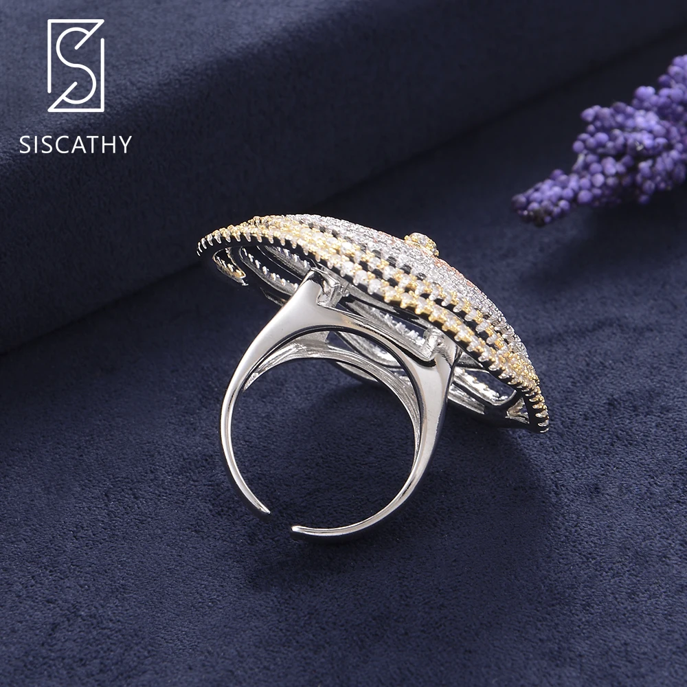 

SISCATHY Luxury 3Tones Mixed Geometric Cubic Zirconia Big Resizable Rings For Women Indian African Dubai Wedding Engagement 2019