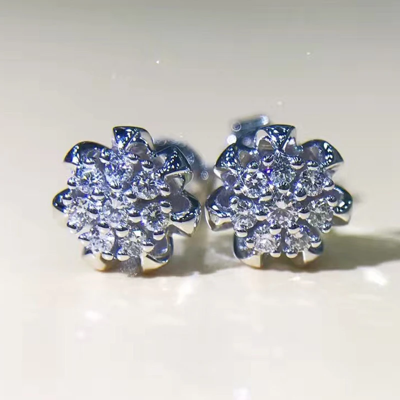 Lasamero 0.168 CTW природных алмазов кластера Серьги 18 К белое золото Diamond Halo Серьги-гвоздики Ювелирные украшения серьги гвоздики