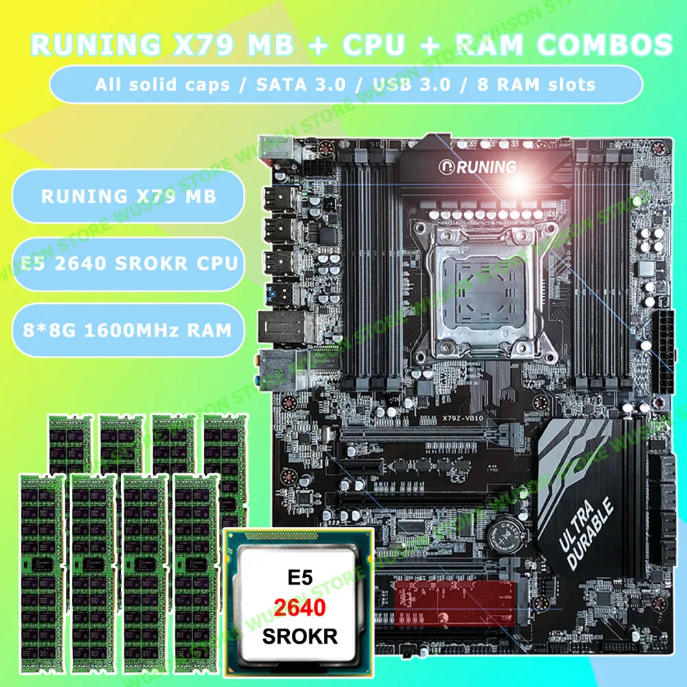 Новинка! Runing Super ATX X79 LGA2011 материнская плата 8 разъемов DDR3 DIMM max 8*16G память Xeon E5 2640 C2