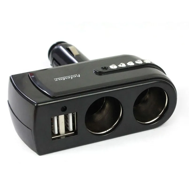 Черный 2 USB питания зарядное устройство+ двойные вилки расширитель для автомобильного прикуривателя Разветвитель автомобиля-Стайлинг для мобильного телефона зарядное устройство авто