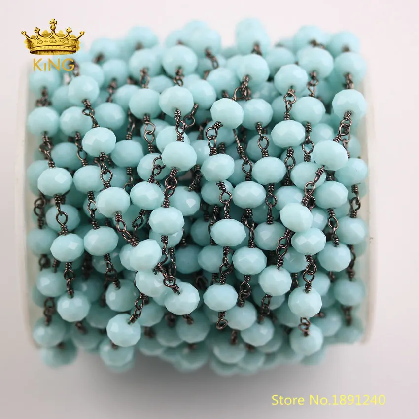 

5meter Black Gunmetal Electroplated Faceted Rondelle Glass Beads Chains,5x8mm Light Blue Glass Beaded Chain Rosary Jewelry ZJ250