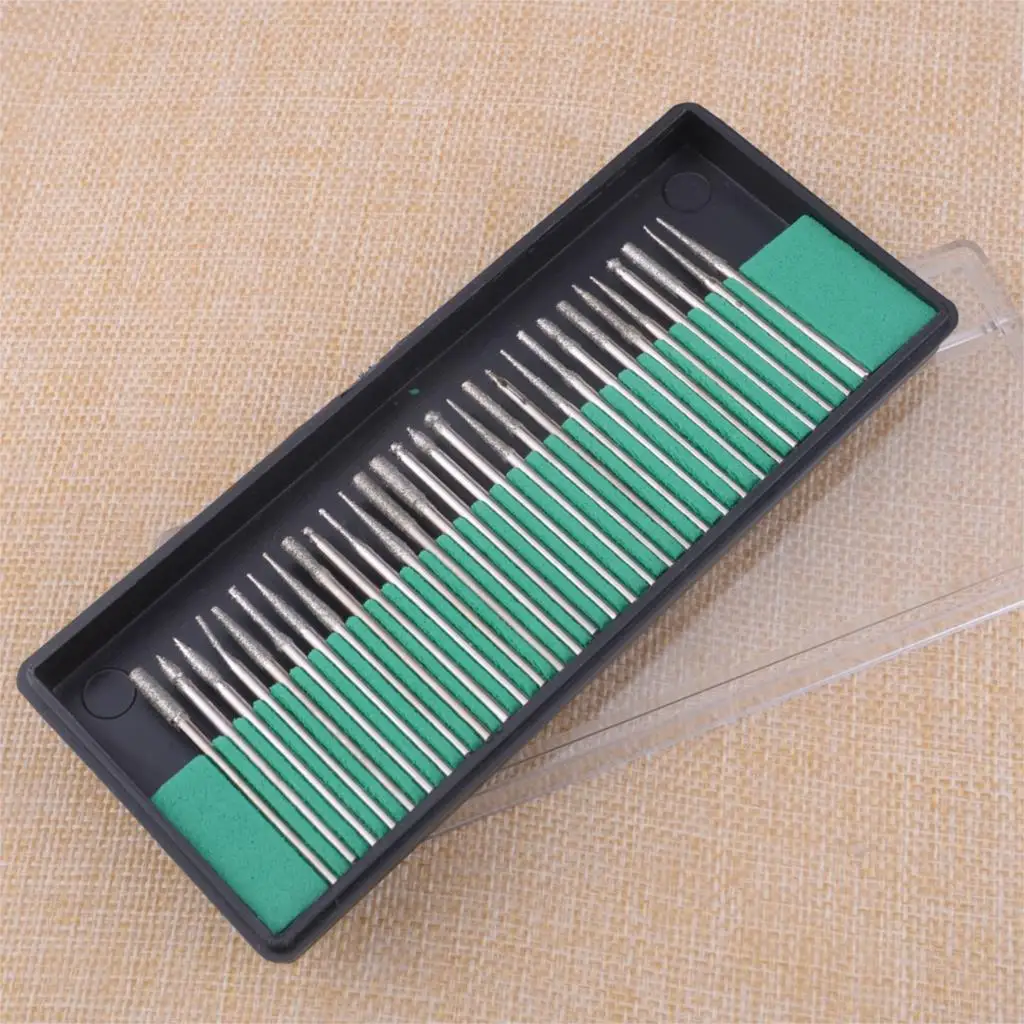 

LETAOSK New 30Pcs/set 2.35mm Shank Diamond Burrs Set Drill Bits Needle Sharp Rotary Tool Point Grinding Carving