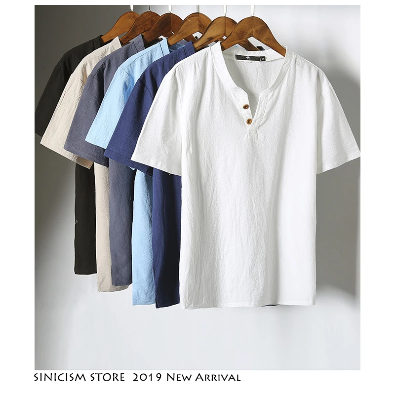 Sinicism Store 5XL мужская хлопковая льняная Футболка 2020 Летняя Повседневная футболка