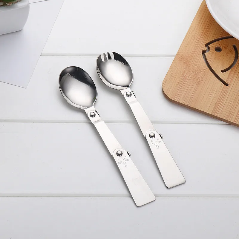 Preise 600 Stücke Outdoor Camping Wandern Edelstahl Metall Gabel Löffel Geschirr Cookout Picknick Faltbare Folding Spork Kaffee & Tee Löffel
