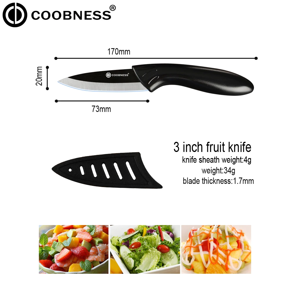 COOBNESS керамический кухонный нож с одной черной ручкой, черные лезвия, принадлежности для шеф-повара, нож для нарезки " 4" " 6", керамический нож в подарок
