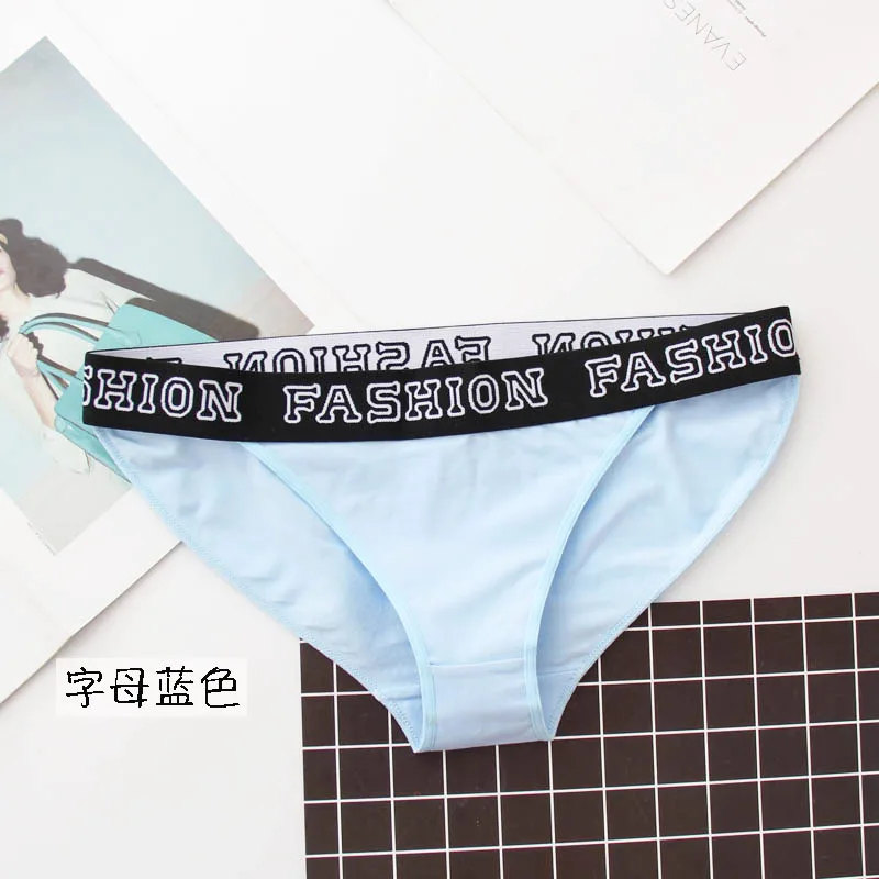 WP191 blue Хит, L~ 3XL размера плюс, Спортивное нижнее белье для женщин, женские трусики с низкой талией, хлопковые трусы, нижнее белье для девочек, с буквенным принтом, широкие по бокам трусики - Цвет: WP191 blue