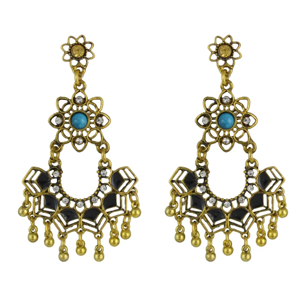 

2019 New Fashion Jewelry Bohemian Gold Charms Earring Flower Stud Crystal Stone Bell Pendant Dangle Earrings Women Accessories
